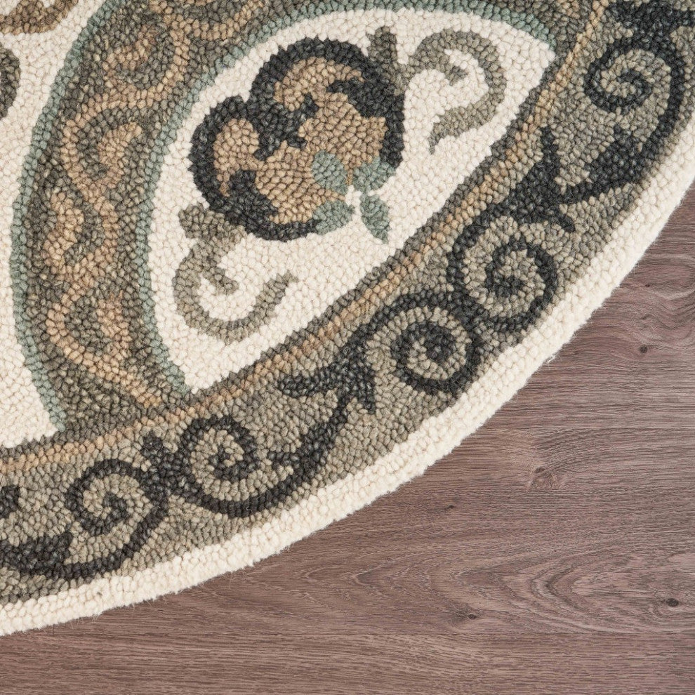 6" Round Gray Ornate Medallion Area Rug