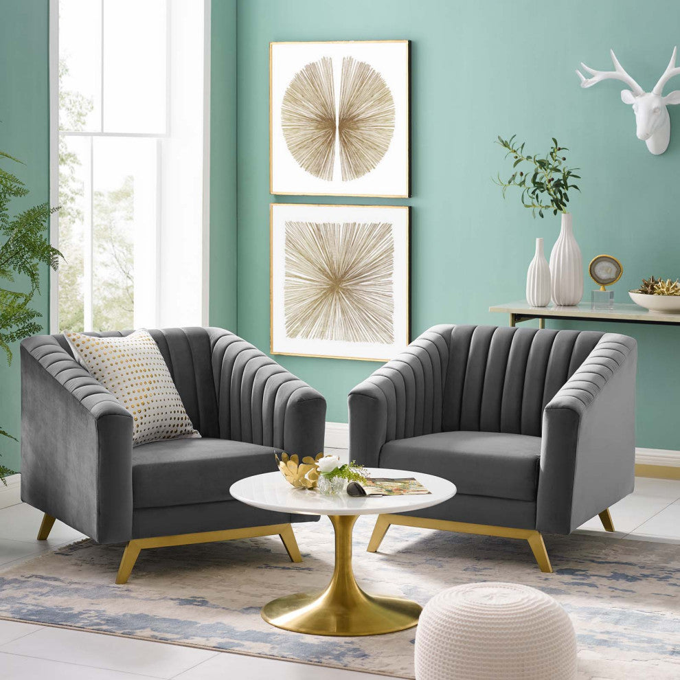 Side Dining Chair, Set of 2, Velvet, Gray, Modern, Cafe Bistro Restaurant