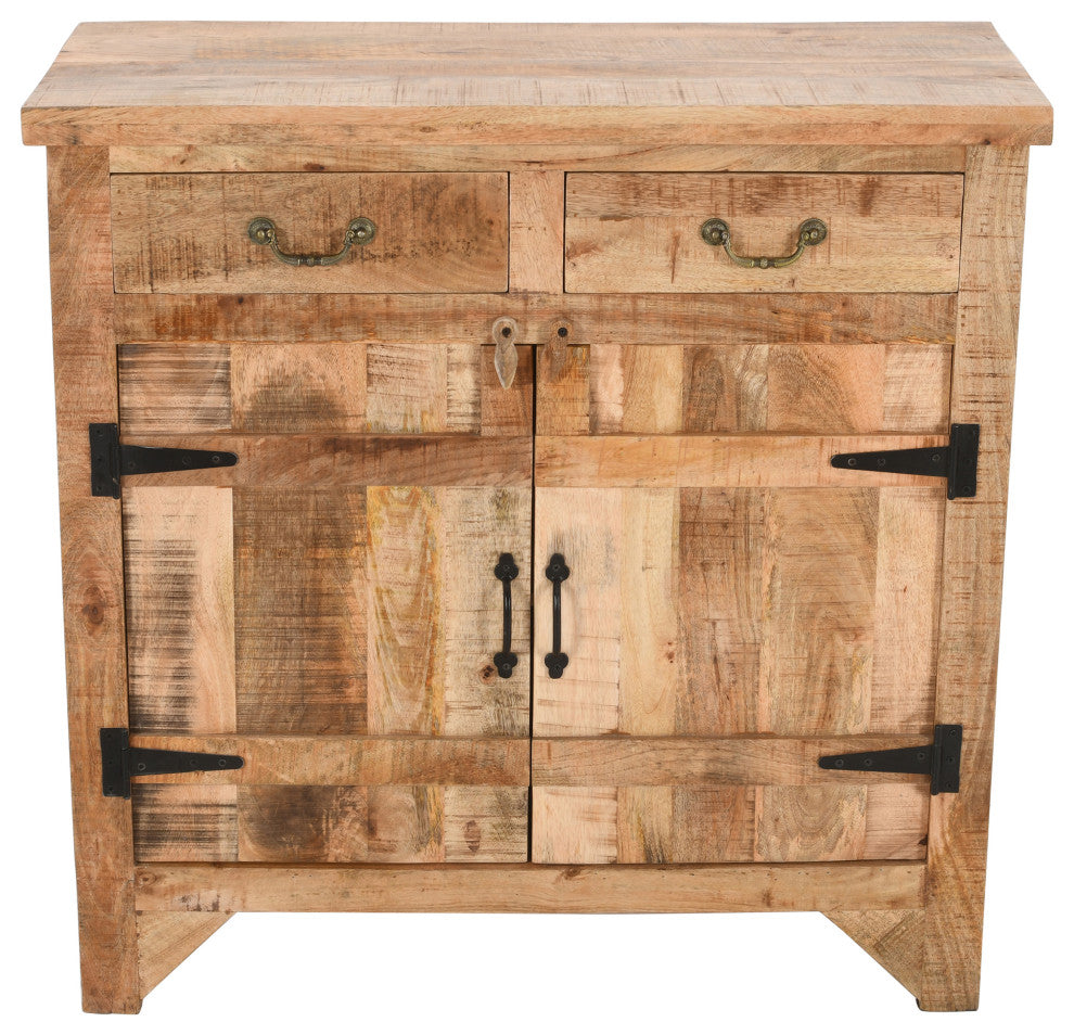 39" Farmhouse Cabinet 2 Drawer Mango Wood Console 2 Door Storage Brown