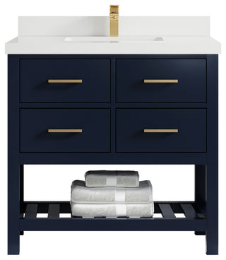 Parker 36 Single Sink Bath Vanity in Navy Blue  2" White Quartz