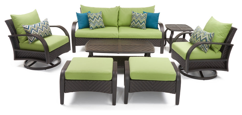 Barcelo 7 Piece Aluminum Outdoor Patio Motion Club Deep Seating Set, Green