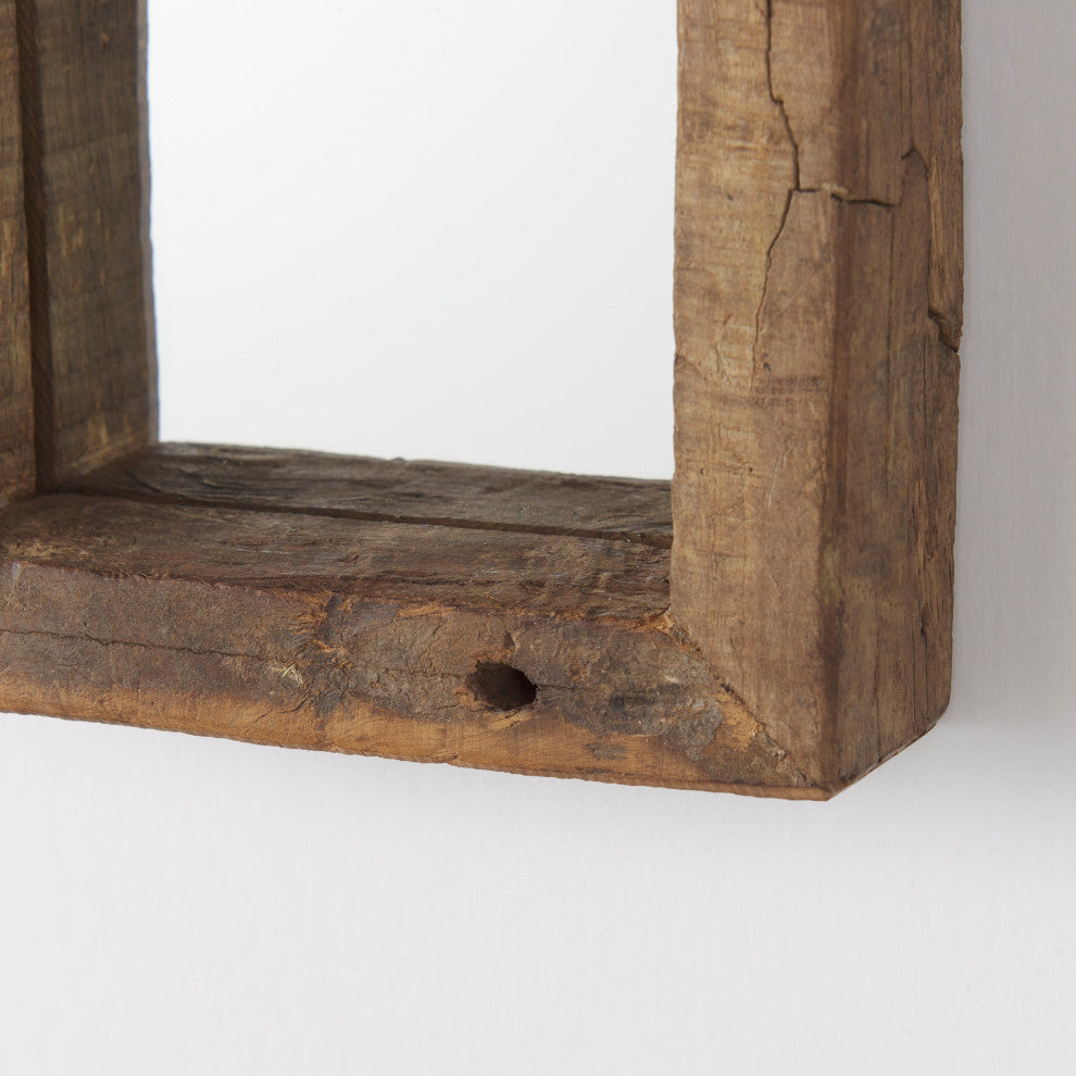 Gervaise Brown Solid Wood Frame Rectangular Wall Mirror, 12" x 7"