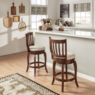 Rosann Slat Back Linen 24" Swivel Counter Stool, Beige