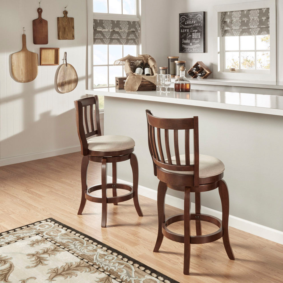 Rosann Slat Back Linen 24" Swivel Counter Stool, Beige
