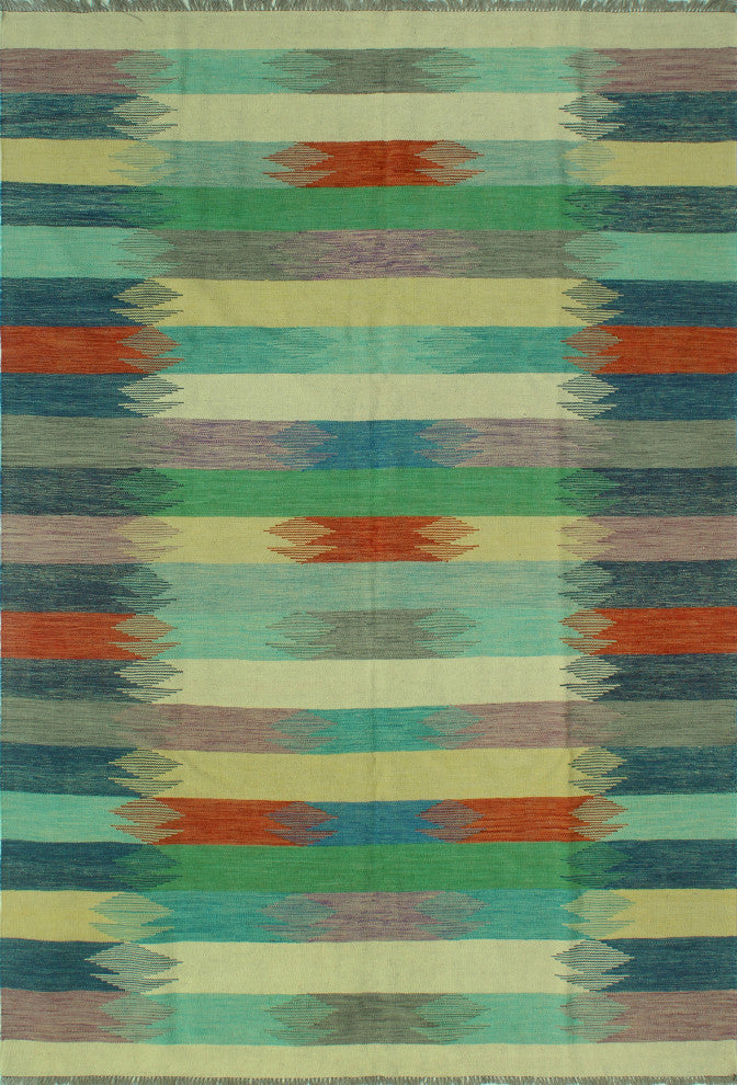 Winchester Kilim Oryngul Gray/Light Green Rug, 6'5x9'8