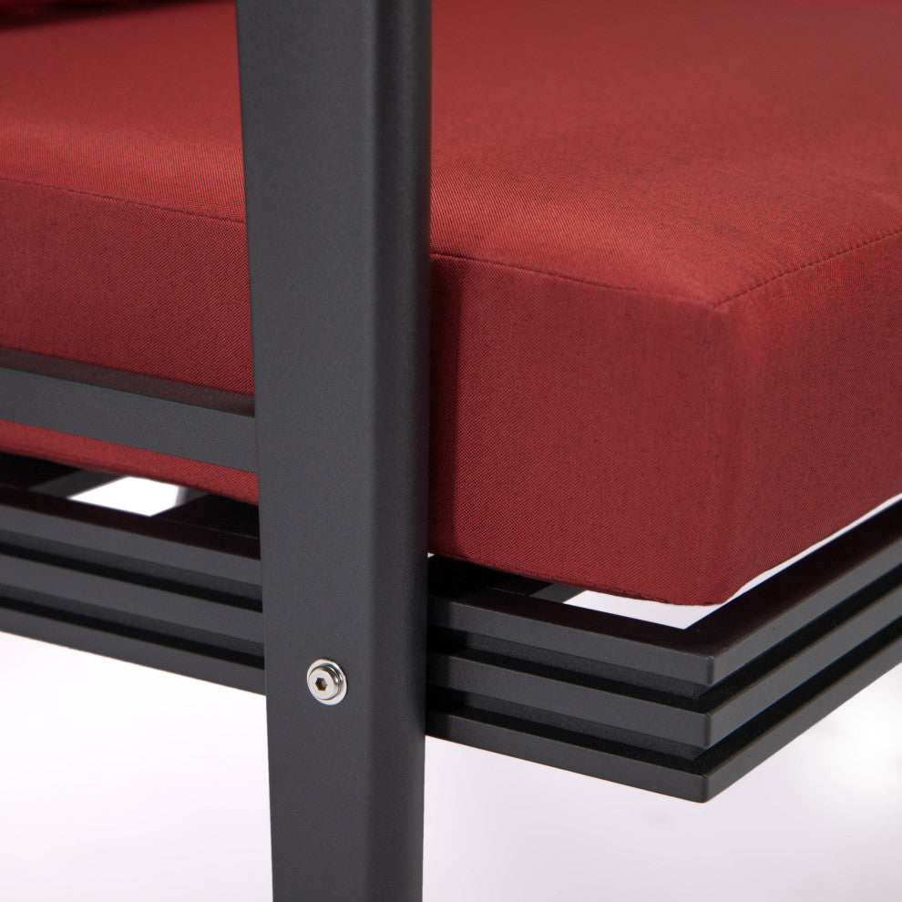 Leisuremod Walbrooke Patio Loveseat With Black Aluminum Frame, Red