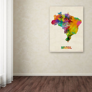 'Brazil Watercolor Map' Canvas Art by Michael Tompsett