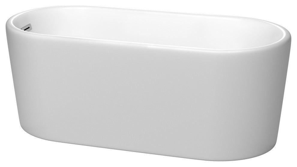 Ursula 59" Freestanding Matte White Tub, Polished Chrome Drain and Overflow Trim