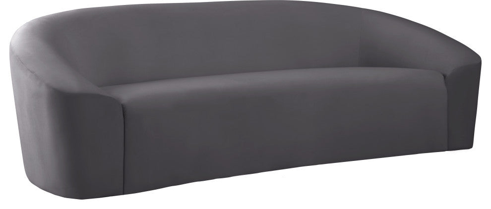 Riley Velvet Upholstered Rounded Sofa, Gray