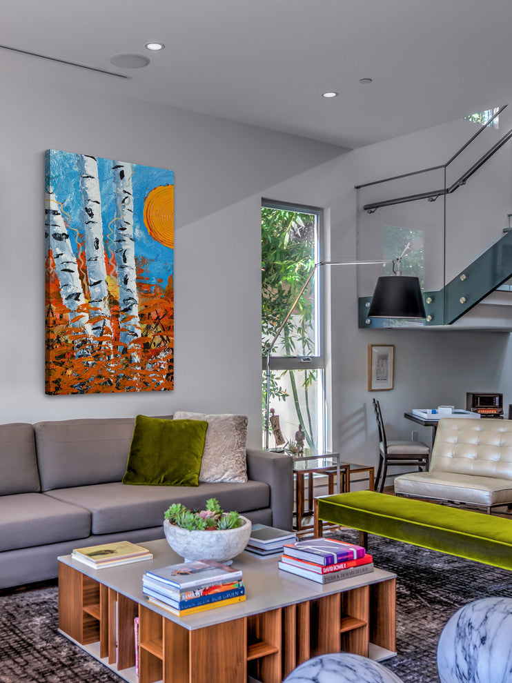 "Birch Bend Autumn" Painting Print on Wrapped Canvas, 22.5"x45"