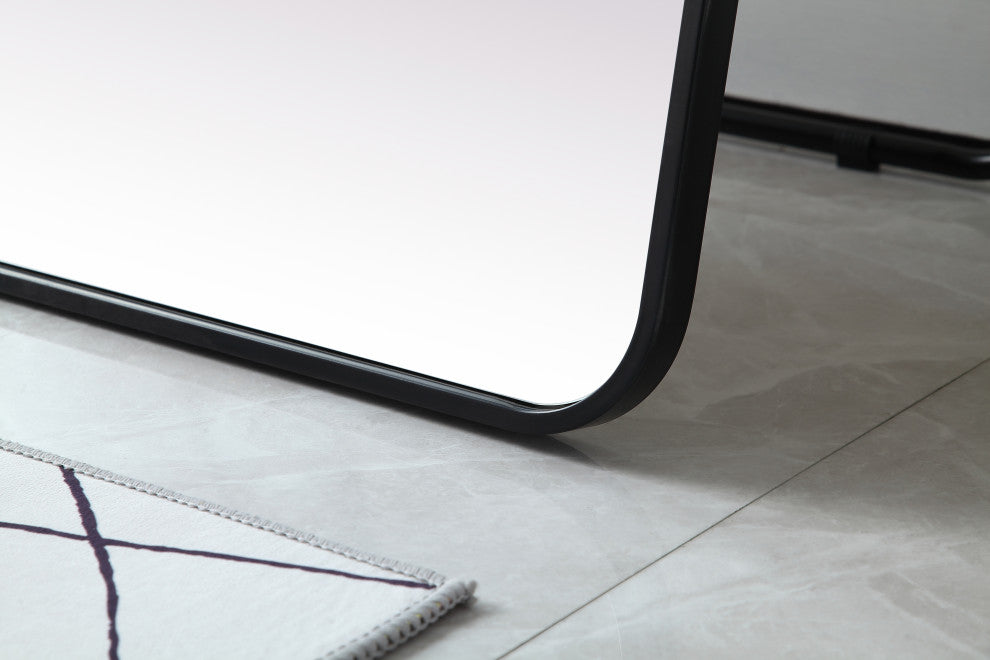 Soft Corner Metal Rectangle Full Length Mirror 30X60 Inch, Black