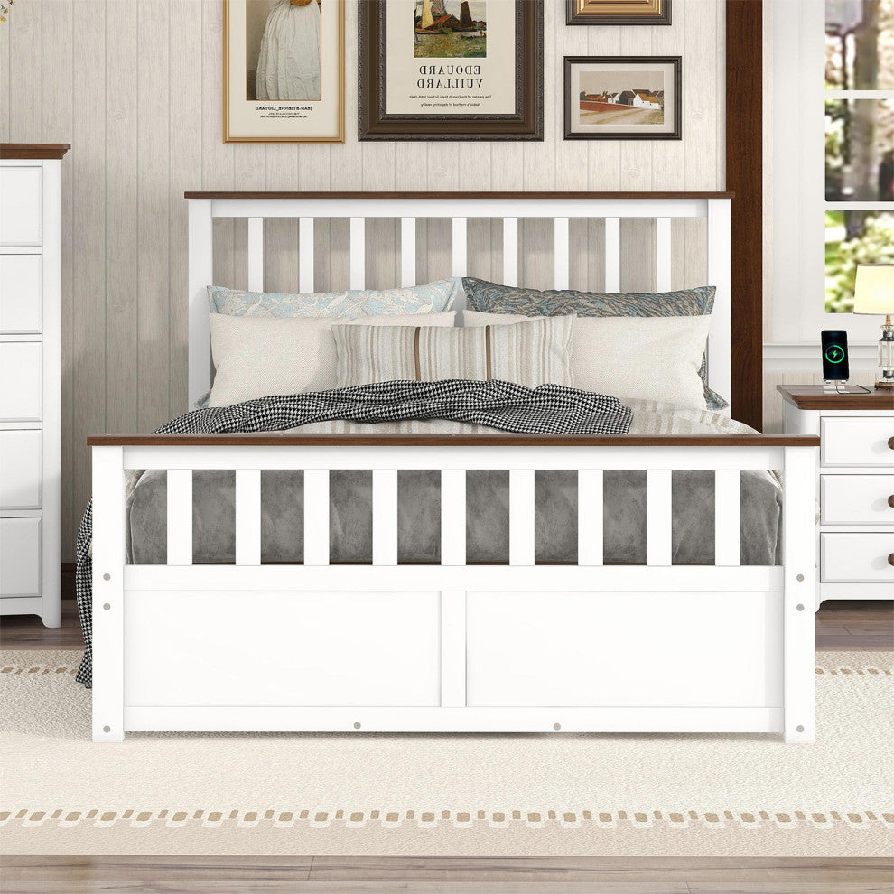 Full Size Wooden Slat Support Wood Platform Bed With Two Drawers