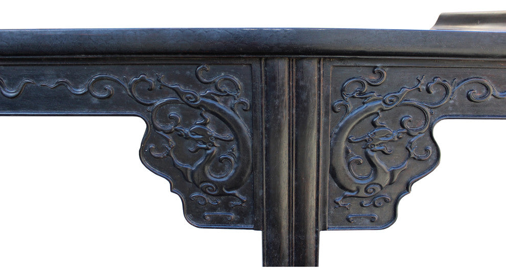 Chinese Brown Huali Rosewood Point Edge Relief Carving Altar Table Hcs4630