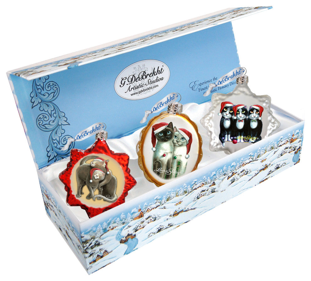 Kitty Cats Mercury Glass Ornaments