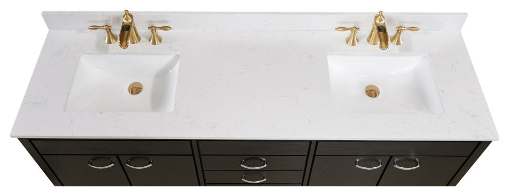 Frosinone Engineered Stone Vanity Top, Jazz White With White Sink, 72"