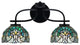 Cavella 2 Light Bath Bar In Matte Black Finish, 7" Turquoise Cypress Art Glass
