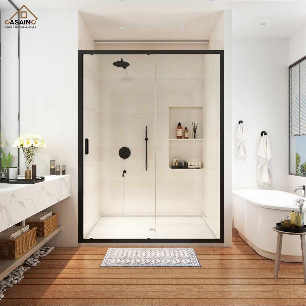 48-in x 72-in Framed Sliding Shower Door, Matte Black