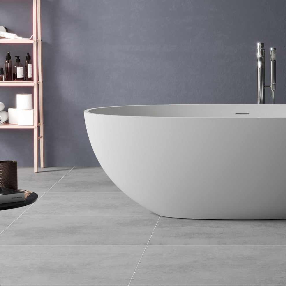 69" Solid Surface Freestanding Non-Whirlpool Soaking Bathtub, White