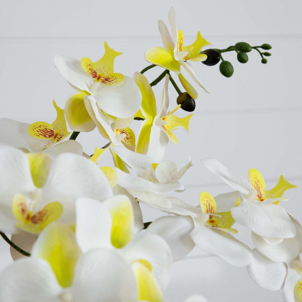 23in. Artificial Phalaenopsis Orchid Arrangement, White Planter, Real Touch