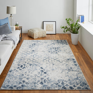 Wyllah Contrasting Distressed Area Rug, Ivory/Blue, 6'7"x9'6"