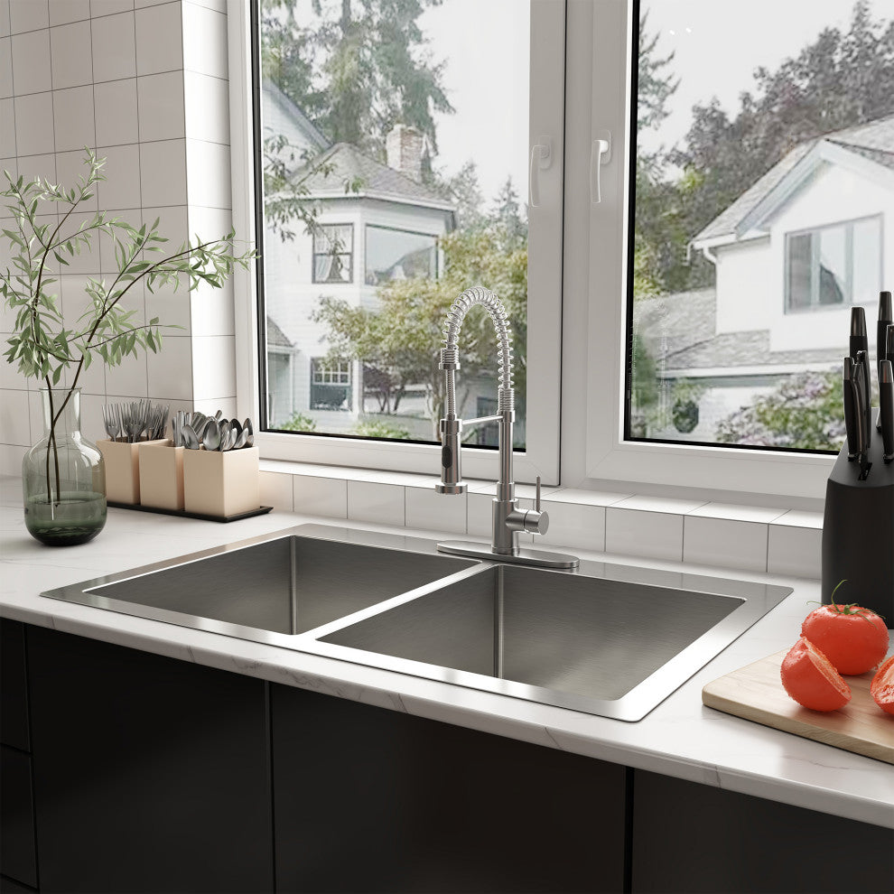 Stainless Steel Topmount Double Bowl Kitchen Sink with Accessories