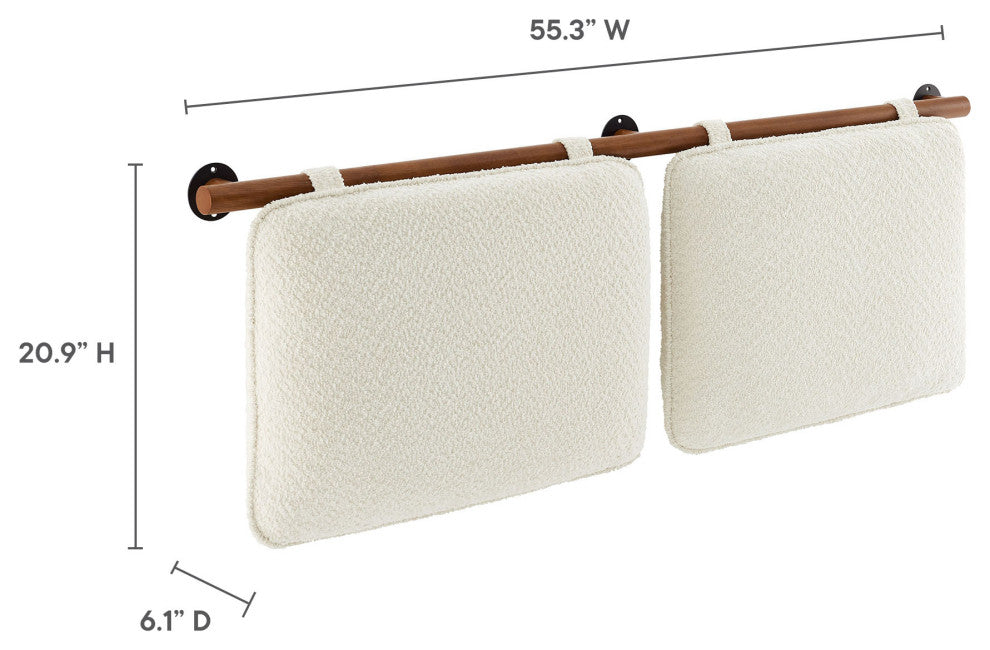 Anela Wall-Mounted Chenille Upholstered Full Headboard, Cream Walnut