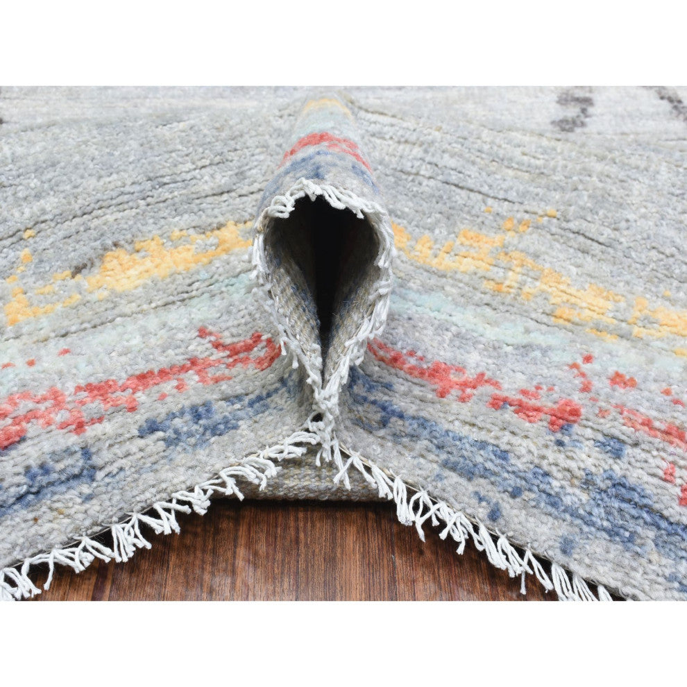 Light Gray Hand Knotted Boujaad Moroccan Berber Design Soft Wool Rug, 10'x13'9"