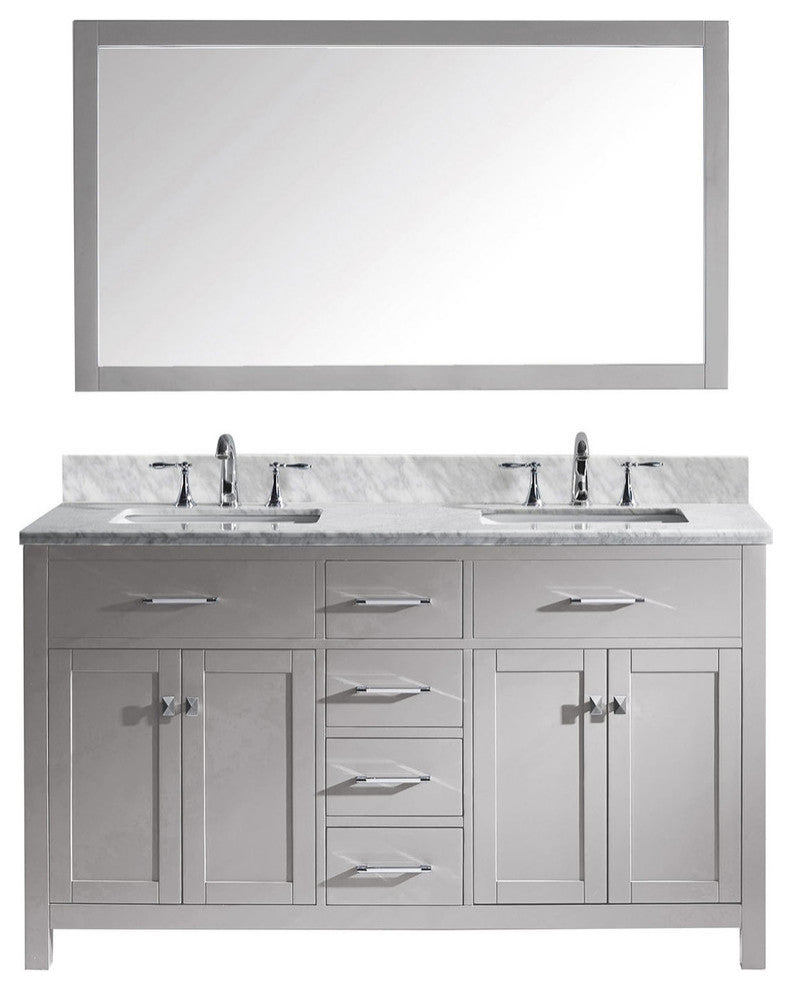 60" Double Bathroom Vanity, Cashmere Gray, Square Sink, Polished Chrome