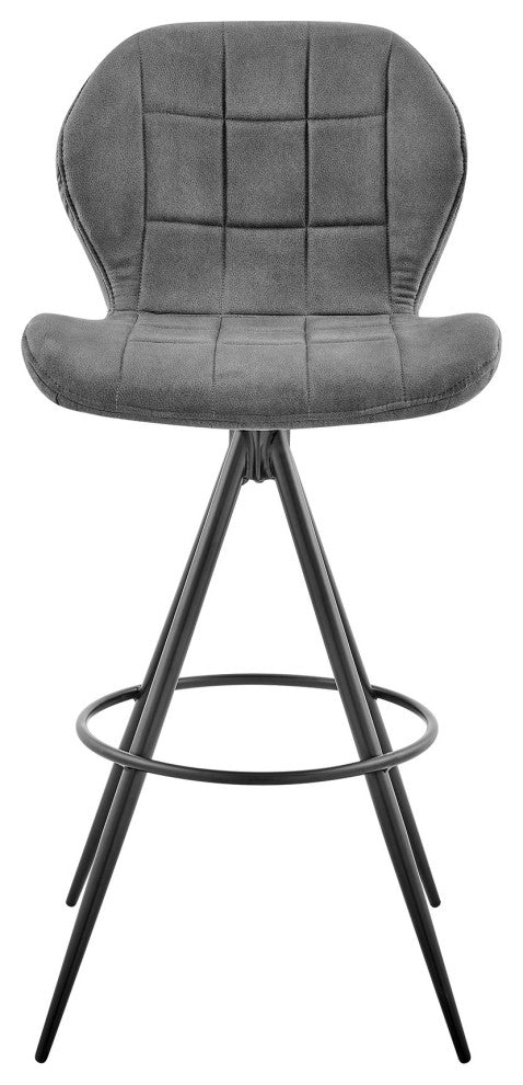 30" Charcoal Gray and Black Microfiber Squared Channel Bar Stool