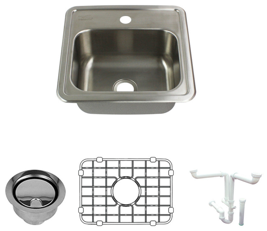 Transolid Select Stainless Steel Single Bowl Kitchen Sink Kit 15"x15"x6"