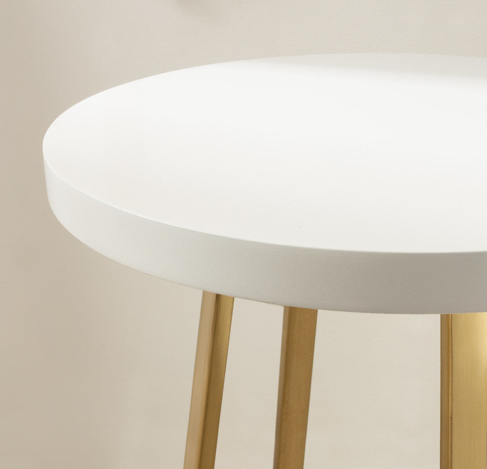 Zia Round Bar Stool, White/Gold, 13"x13"x25"