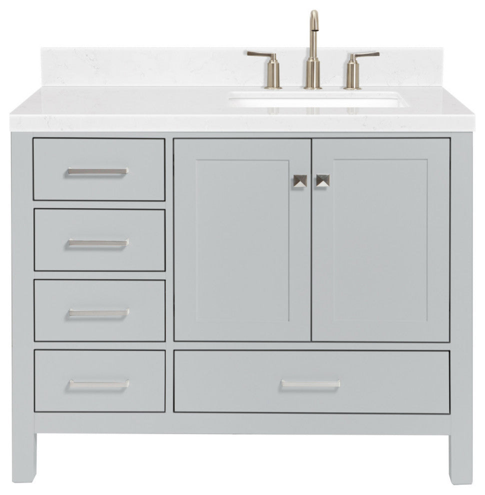 Ariel Cambridge 42" Right  Single Rectangle Sink Vanity, Carrara Quartz