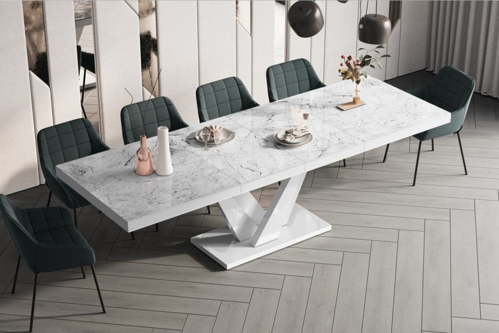 Chariton Extendable Dining Table, White Venatino/White