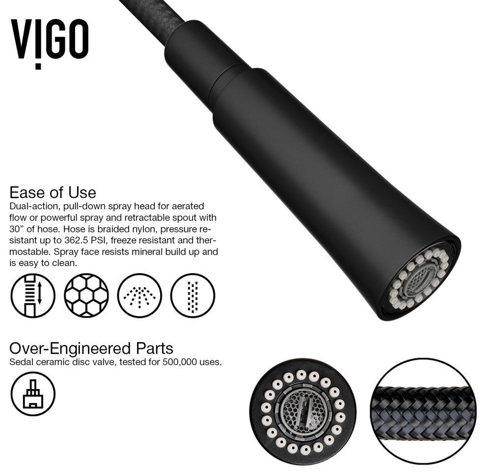VIGO Laurelton 22" H Single Handle Pull-Down Sprayer Kitchen Faucet, Matte Black, Without Extras