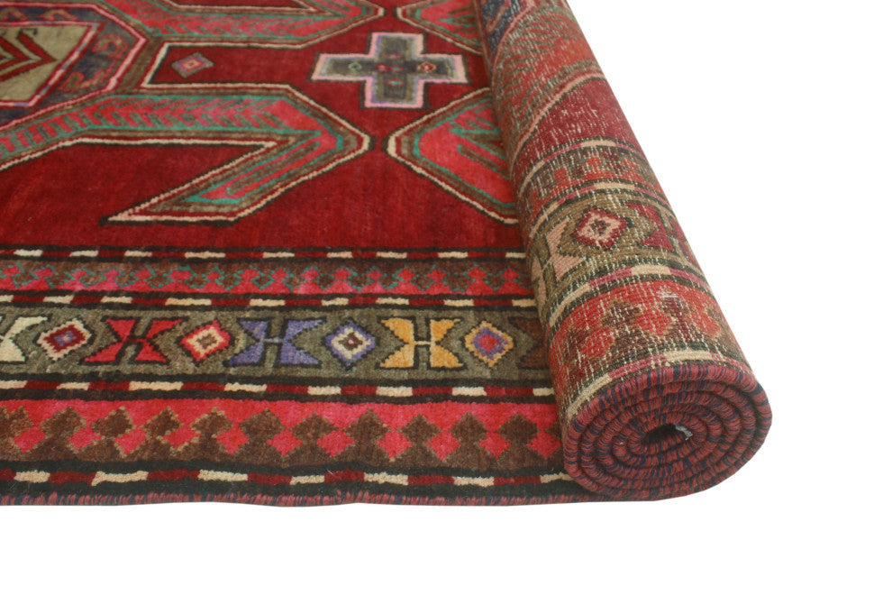 Fine Vintage Distressed Hussein Burgundy/Gray Runner, 4'3x9'3