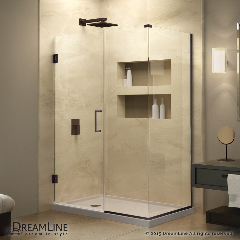Unidoor Plus 32.5"Wx34.38" DFrameless Hinged Shower Enclosure, Oil Rubbed Bronze