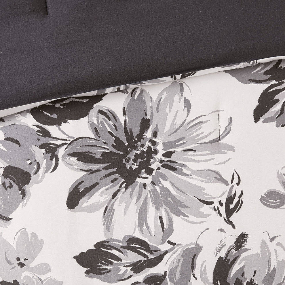 Intelligent Design Dorsey Black and White Floral Comforter Set