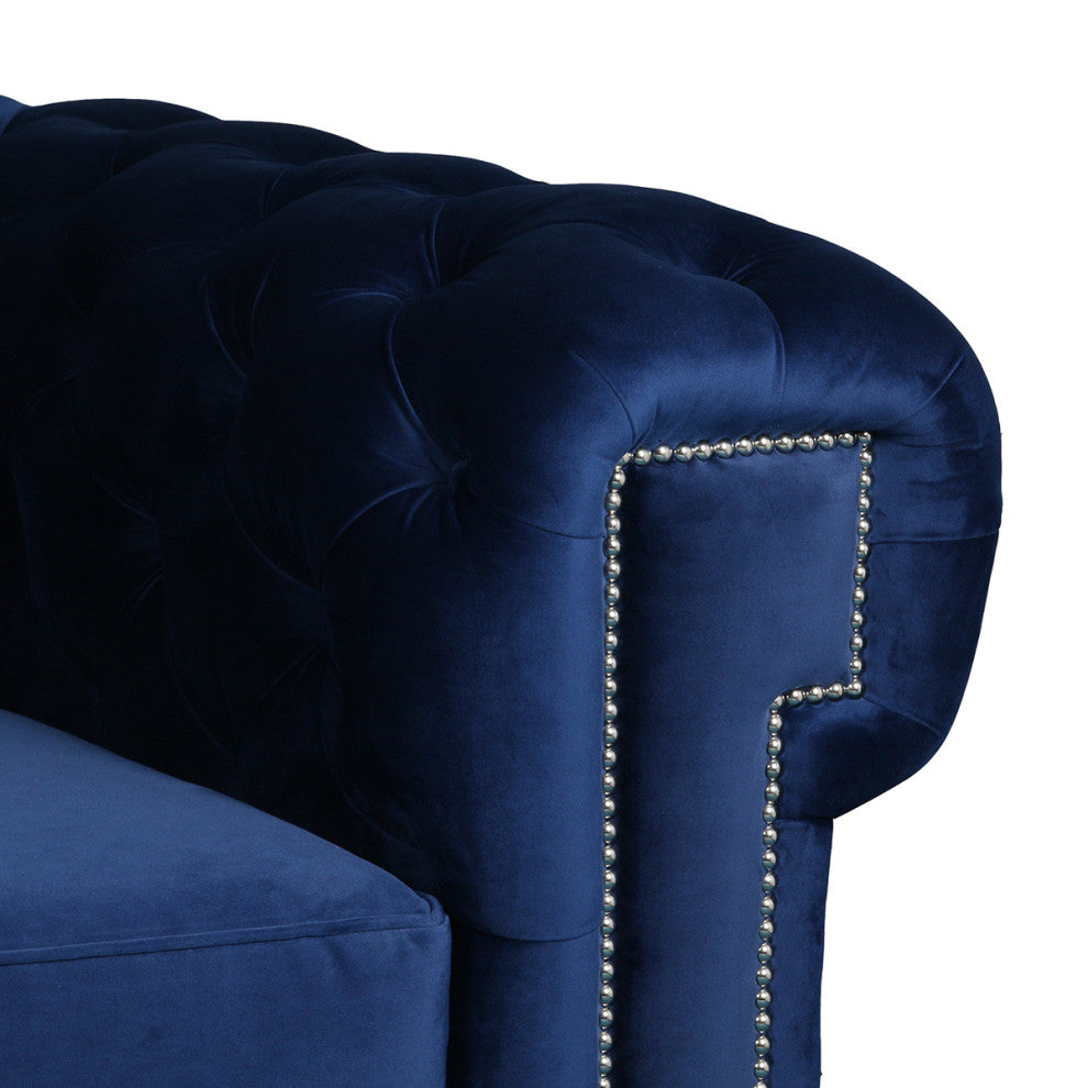 Nativa Interiors Cornell Chesterfield 72" Sofa, Blue, Deep Plush Depth