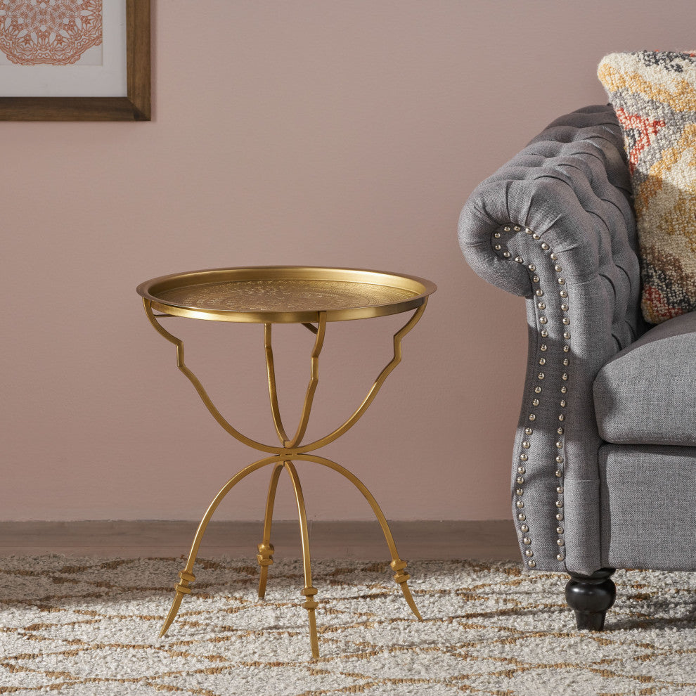 Denny Vintage Style Handcrafted Iron Tray Top Side Table