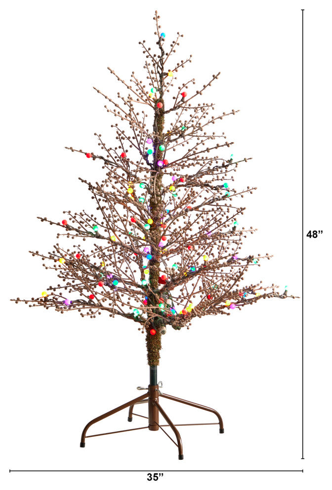 4' Frosted Berry Twig Artificial Christmas Tree With 100 Multicolored LED Lights