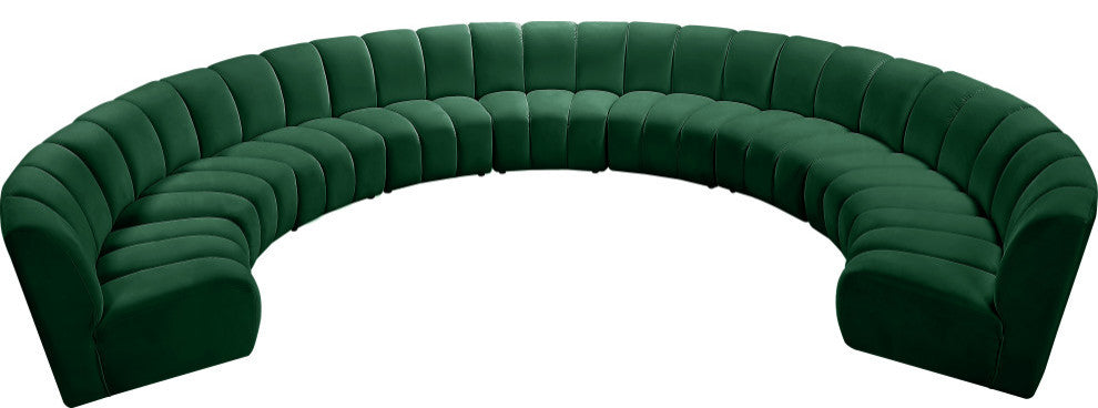 Infinity Channel Tufted Velvet Modular Chair, Green, 9 Piece