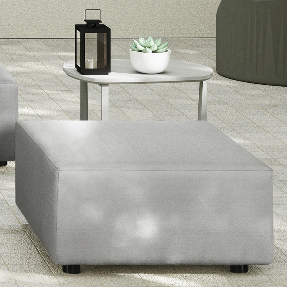 Cleo 30.5" Modular Upholstered Outdoor Patio Ottoman, Light Gray