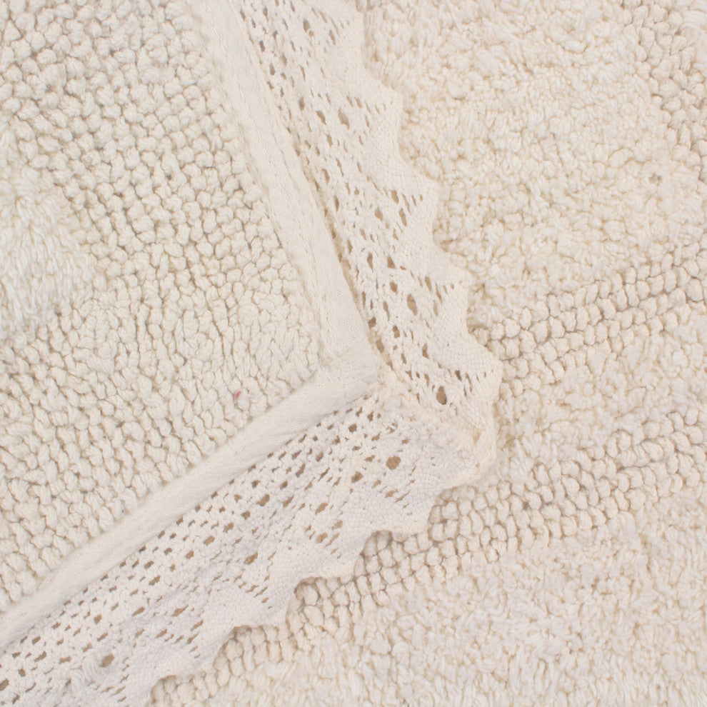 Opulent Reversible Bath Rug Set, Mat Non Slip, 21"x54" Runner, Ivory
