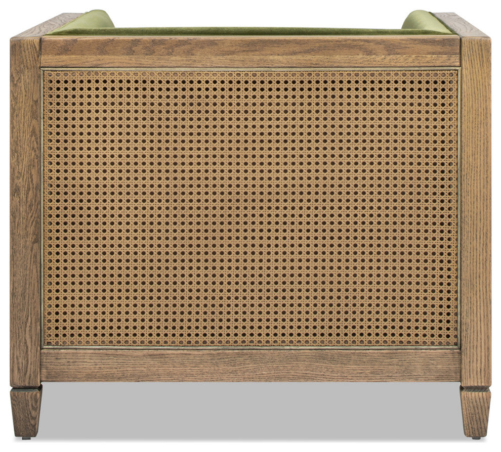 Georgia 34" Cane Rattan Tuxedo Armchair, Olive Green