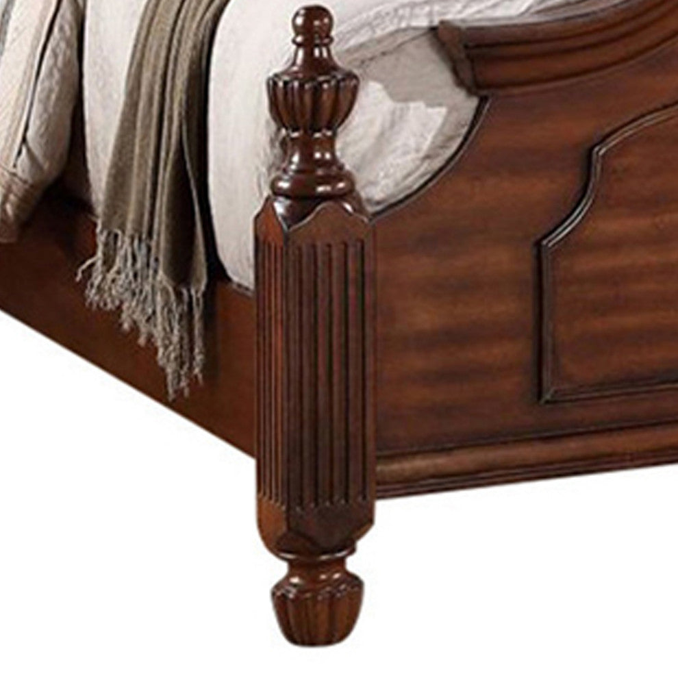 Benzara BM168583 Transitional Wooden E.King Bed With PU HB Floral Design, Finish