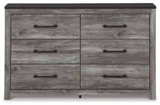 59" Wide Dresser With 6 Drawers, Metal Bar Handles, Distressed Gray