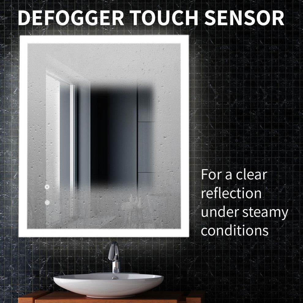 Frosted Bathroom Tri-Color Dimming LED Anti-Fog Wall Mirror - 30" x 36"