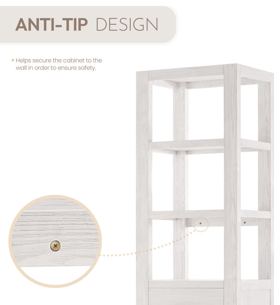 Leon Storage Cabinet for Bath, Kitchen and Living Room, Washed White, 22"