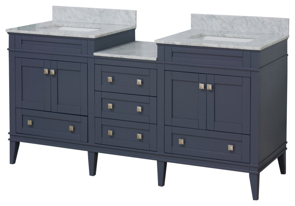 Eleanor 72" Double Bathroom Vanity, Marine Gray, Carrara Marble