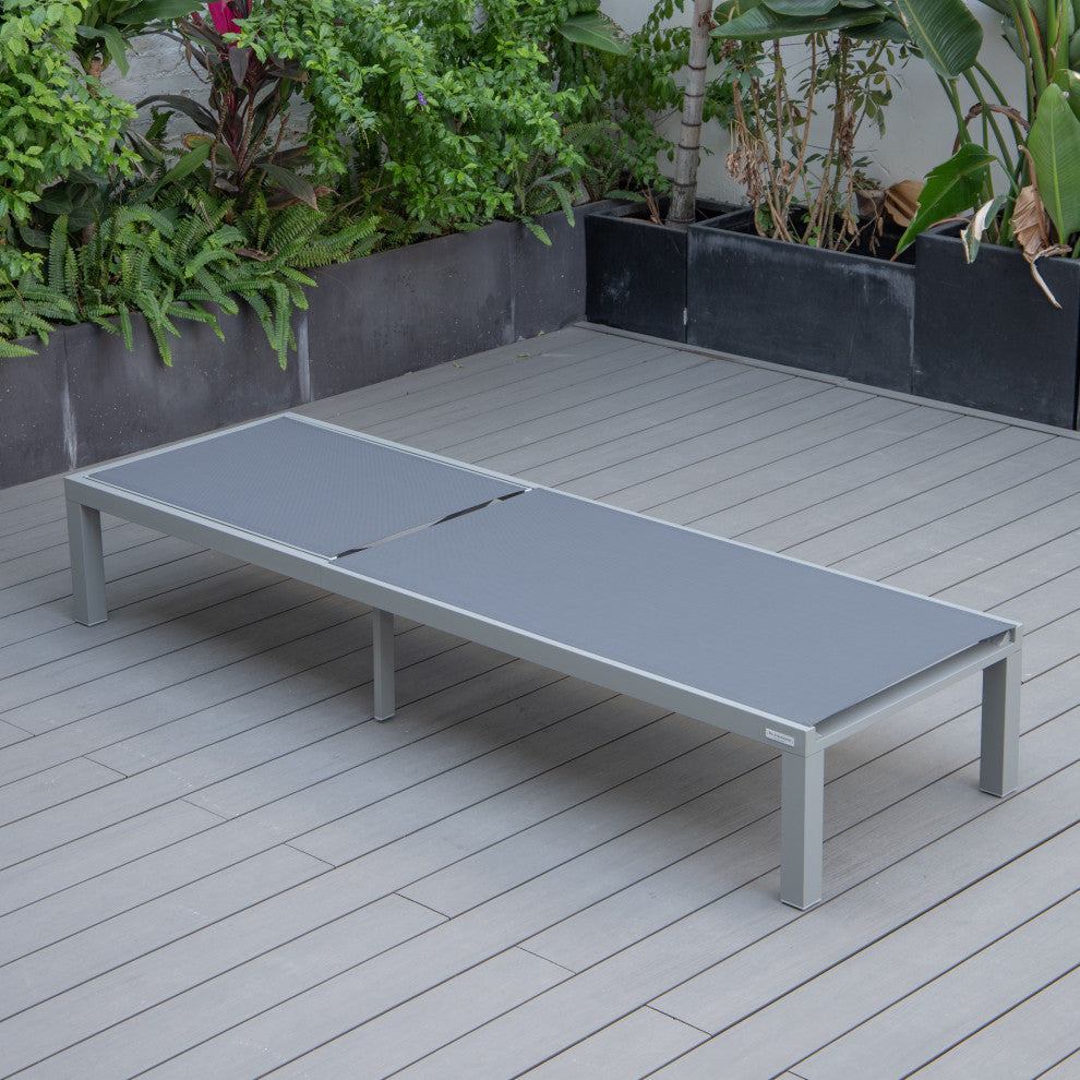 LeisureMod Marlin Patio Chaise Lounge Chair With Gray Frame, Dark Gray